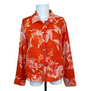 Cynthia Rowley Linen Jacket Women’s Sz XL Tropical Orange Floral Beach Button Up